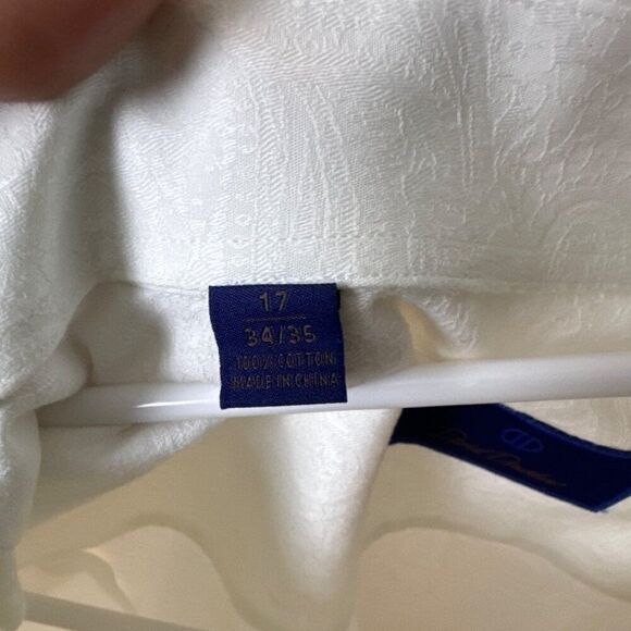 David Donahue Mens White Paisley Dress Shirt 100% Cotton Size 17 - Picture 9 of 10